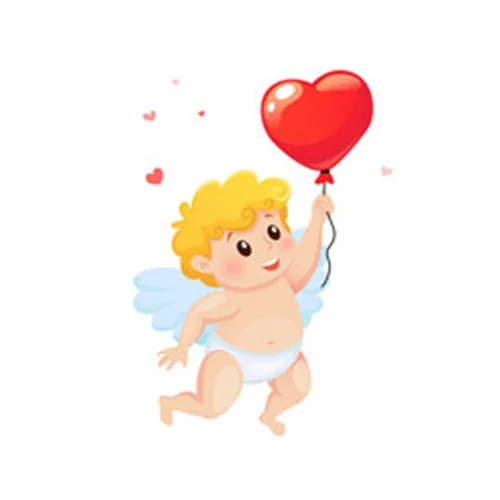 Цветной вариант раскраски ангелок с сердцем шариком