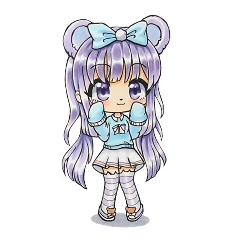 Цветной пример раскраски аниме с бантиком гача лайф