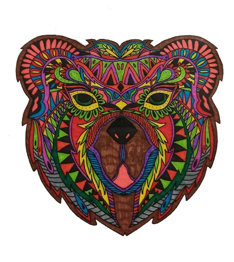 Цветной пример раскраски голова медведя