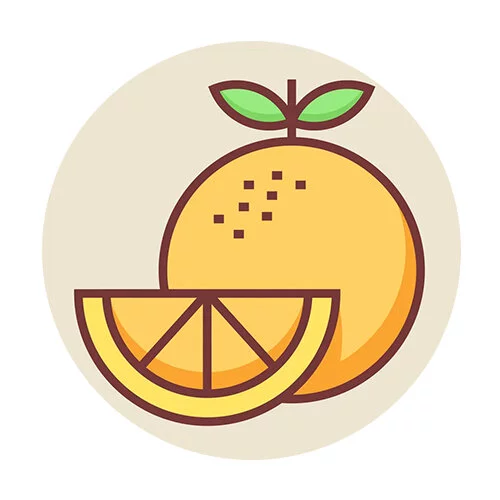 Цветной вариант раскраски апельсин и долька