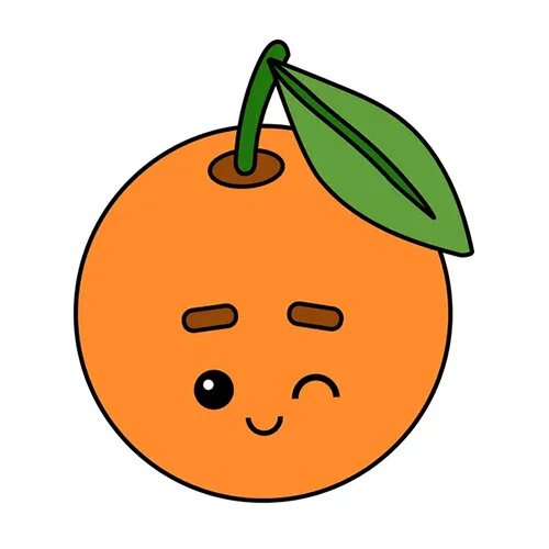 Цветной вариант раскраски апельсин подмигивает