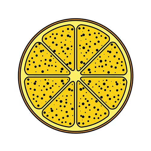 Цветной вариант раскраски апельсиновая долька