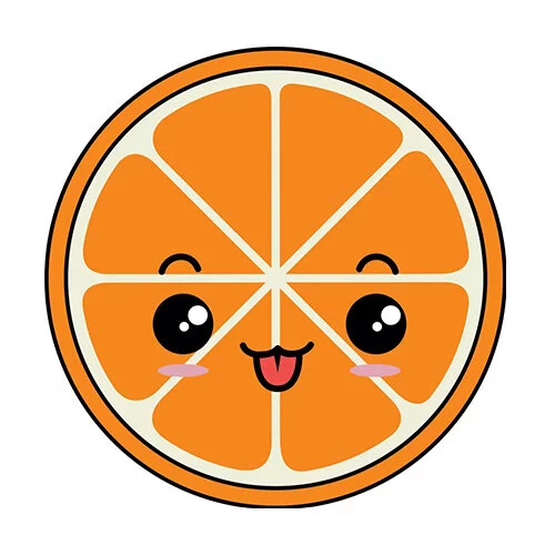Цветной вариант раскраски апельсиновая долька кавай
