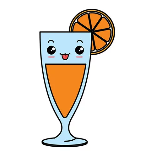 Цветной пример раскраски апельсиновый сок в стакане и долька