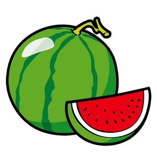 Цветной вариант раскраски арбуз и кусочек