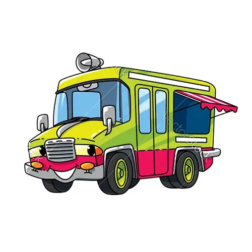 Цветной вариант раскраски автобус для еды