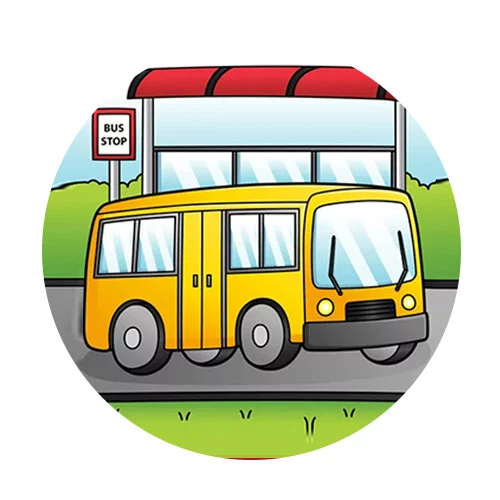 Цветной пример раскраски автобус на остановке