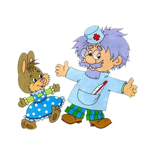 Цветной пример раскраски айболит с зайчиком