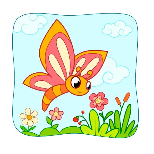 Цветной вариант раскраски бабочка в поле