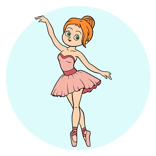 Цветной пример раскраски балерина в красивом платье