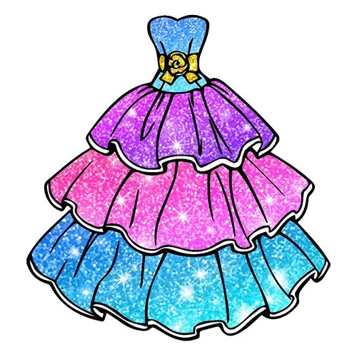 Цветной вариант раскраски бальное платье принцессы праздничное