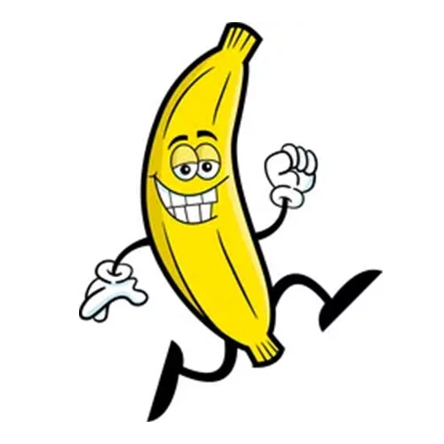 Цветной вариант раскраски банан бежит с глазками