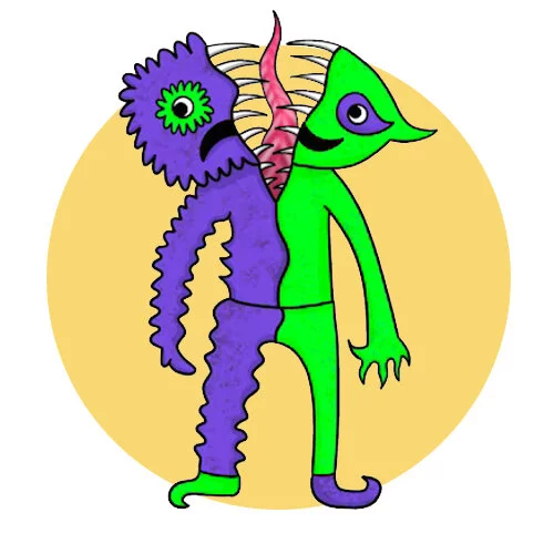 Цветной вариант раскраски банбан джестер scary jester