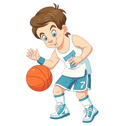 Цветной вариант раскраски баскетболист с мячом