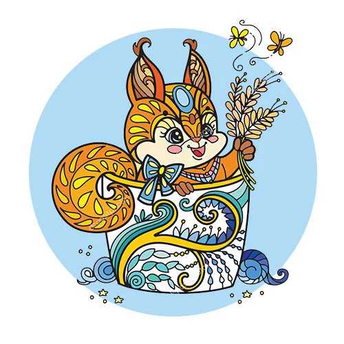 Цветной вариант раскраски бельчонок новогодний