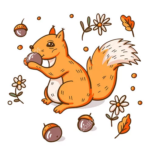 Цветной пример раскраски белка грызет орех