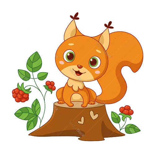 Цветной вариант раскраски белочка каваи