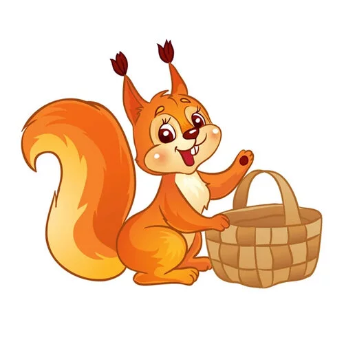 Цветной пример раскраски белочка с корзинкой