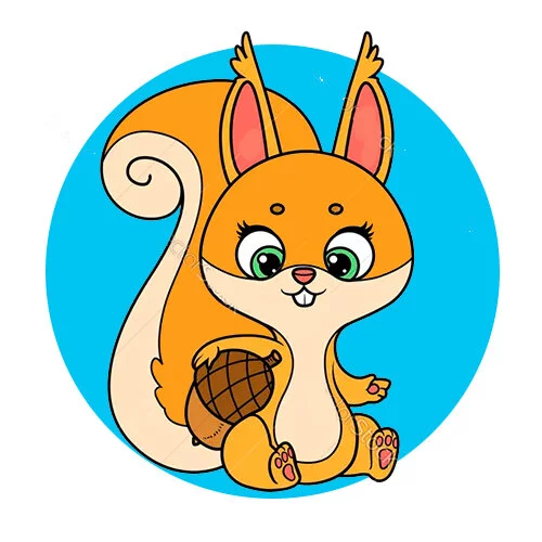 Цветной пример раскраски белочка с шишкой