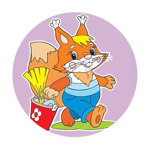 Цветной пример раскраски белочка строитель