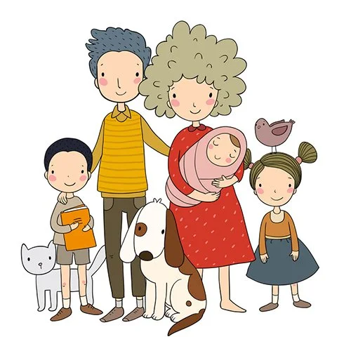 Цветной вариант раскраски большая дружная семья и животные