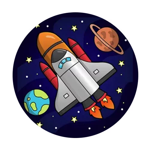 Цветной пример раскраски большая ракета и планеты