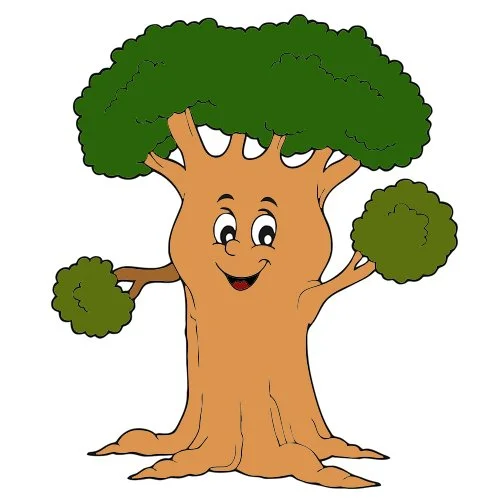 Цветной пример раскраски большое дерево с листьями