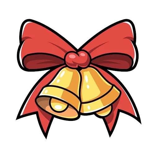 Цветной вариант раскраски большой бант и колокольчики