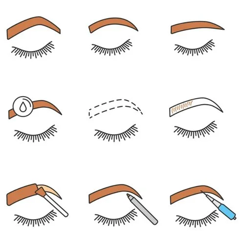 Цветной вариант раскраски брови и глаза