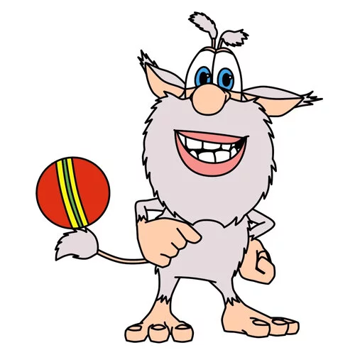 Цветной вариант раскраски буба с мячом