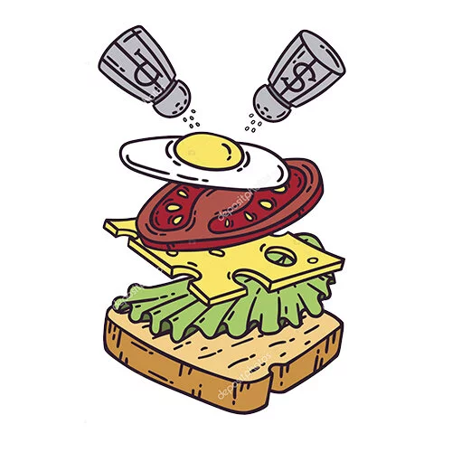 Цветной вариант раскраски бутерброд с яйцом и томатов