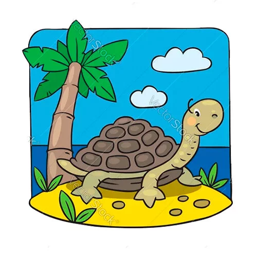 Цветной вариант раскраски черепаха на острове