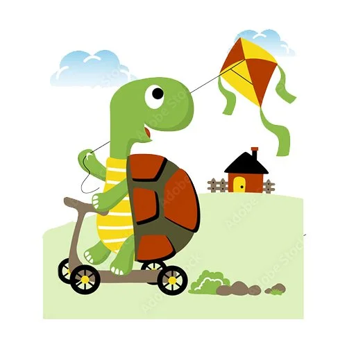 Цветной вариант раскраски черепаха на самокате