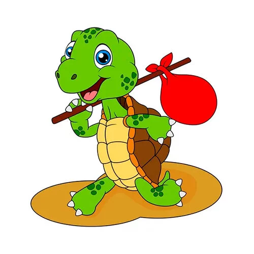 Цветной вариант раскраски черепаха-путешественник