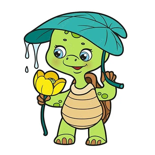 Цветной вариант раскраски черепаха спряталась от дождя