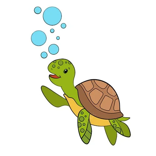Цветной вариант раскраски черепаха здоровается