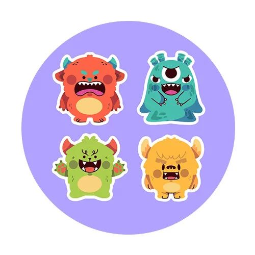 Цветной пример раскраски четыре монстра