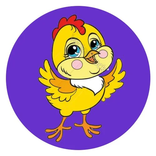 Цветной вариант раскраски цыпленок поет