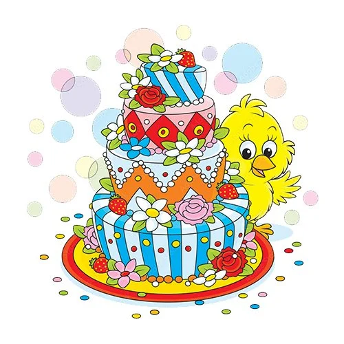 Цветной пример раскраски цыпленок празднует день рождения