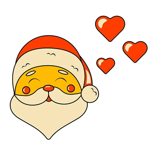 Цветной вариант раскраски дед мороз лицо сердечки