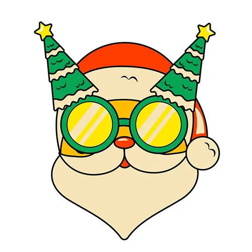 Цветной пример раскраски дед мороз лицо в очках