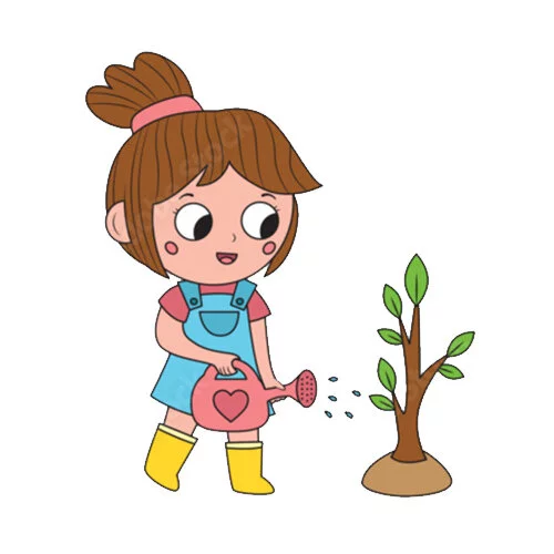 Цветной вариант раскраски девочка работает на земле