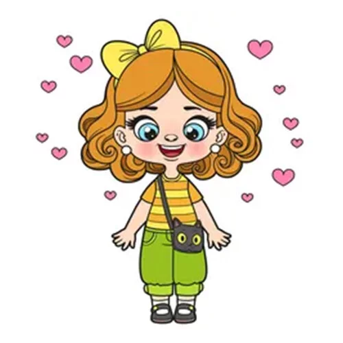 Цветной вариант раскраски девочка с бантом