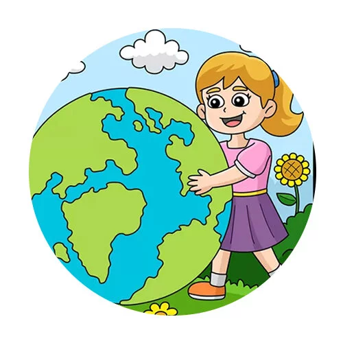 Цветной пример раскраски девочка с землей