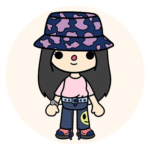 Цветной пример раскраски девочка в панаме тока бока