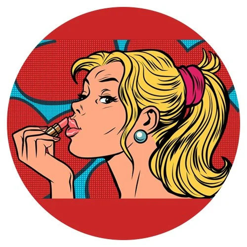 Цветной вариант раскраски девушка красит губы