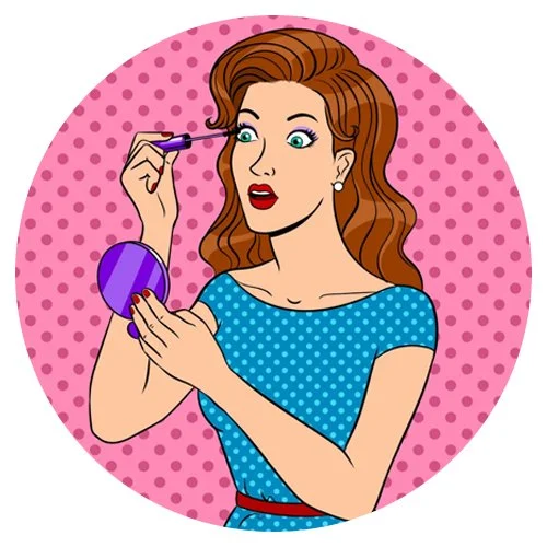 Цветной вариант раскраски девушка красит лицо