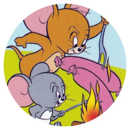 Цветной вариант раскраски джерри и таффи жарят сосиски