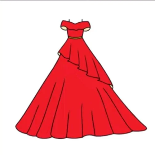 Цветной вариант раскраски длинное вечернее платье