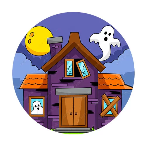 Цветной вариант раскраски дом полнолуние